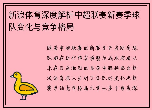 新浪体育深度解析中超联赛新赛季球队变化与竞争格局